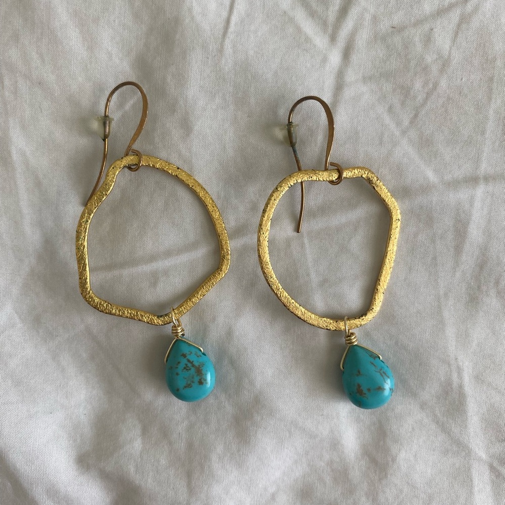 Gold and Turquoise Drop Earrings